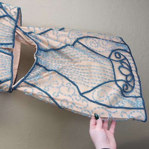 Size 6 turquoise and nude two piece home coming dress cocktail by Rachel Allan - Picture 10 of 15